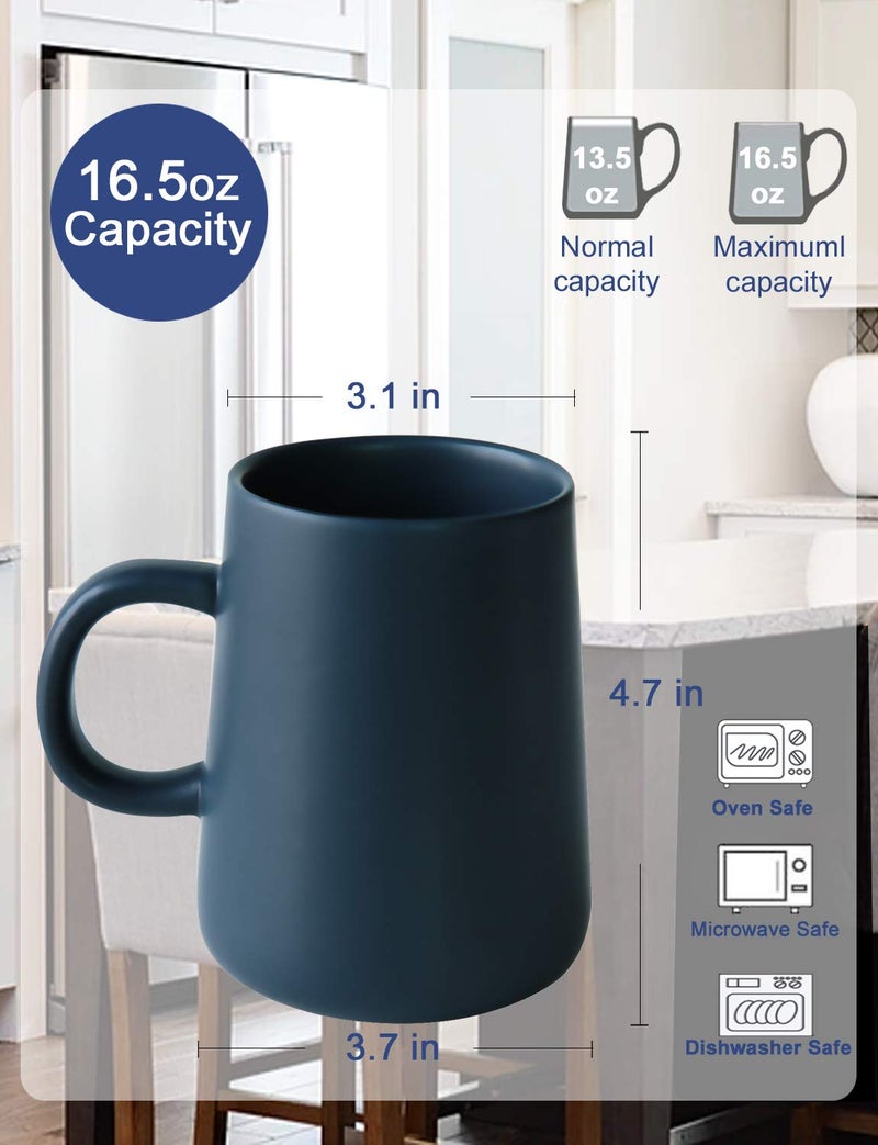 ARRADEN Coffee Mug, Matte Ceramic Coffee Cup, Both Hot & Cold Beverage Tea Cup for Office & Home, Suitable for Dishwasher & Microwave & Oven, 16.5 oz (Royal Blue) - Image 5